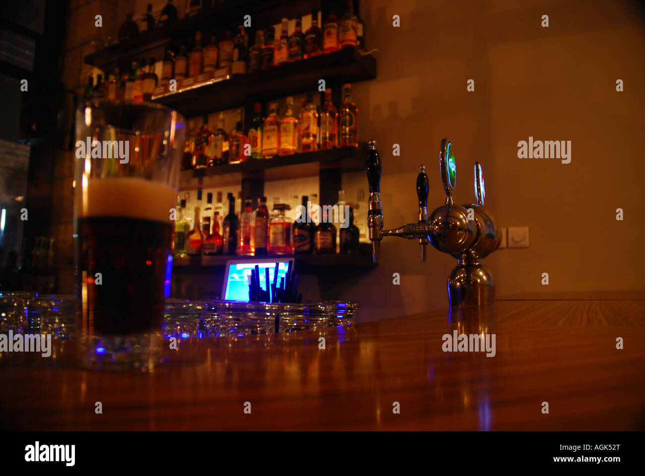 Dimly lit Interior of a bar Stock Photo