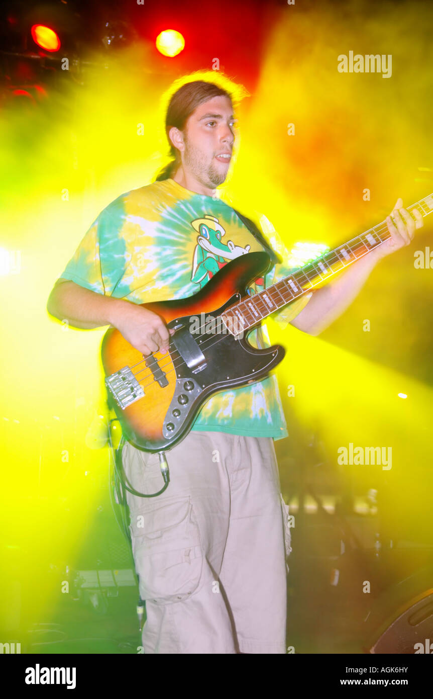 Mitch Friedman playing bass guitar during a live show for the Humble Kings tour of Israel August 2007 Stock Photo