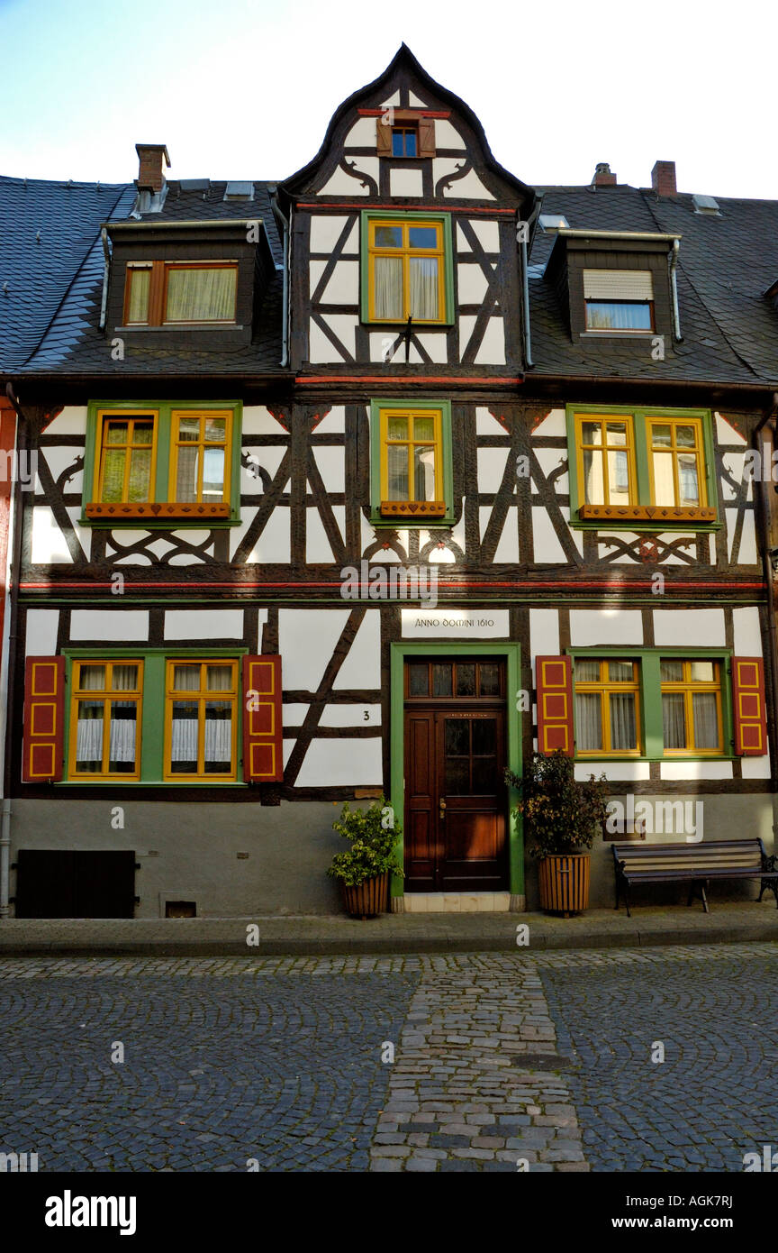 18th century Half-timbered building in Braubach, upper middle rhine valley, Germany, Stock Photo