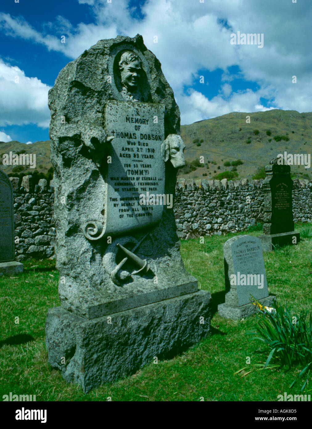 Thomas Dobson's grave, Boot village, Esk Dale, Lake District National Park, Cumbria, England, UK