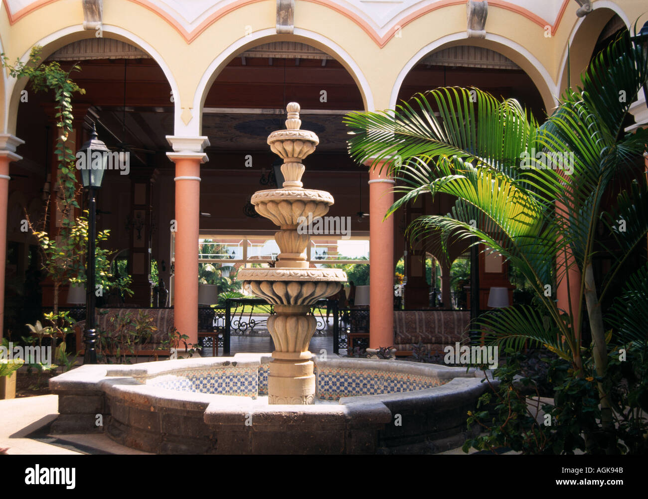 Beautiful Spanish colonial style architecture in the lobby of the Riu