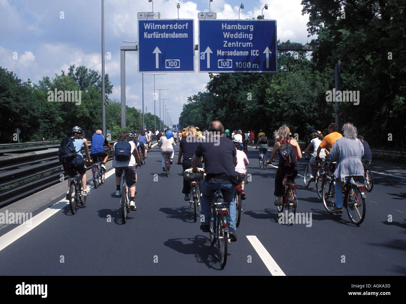 Cyclists riding along a section of motorway during Berlin s annual ...
