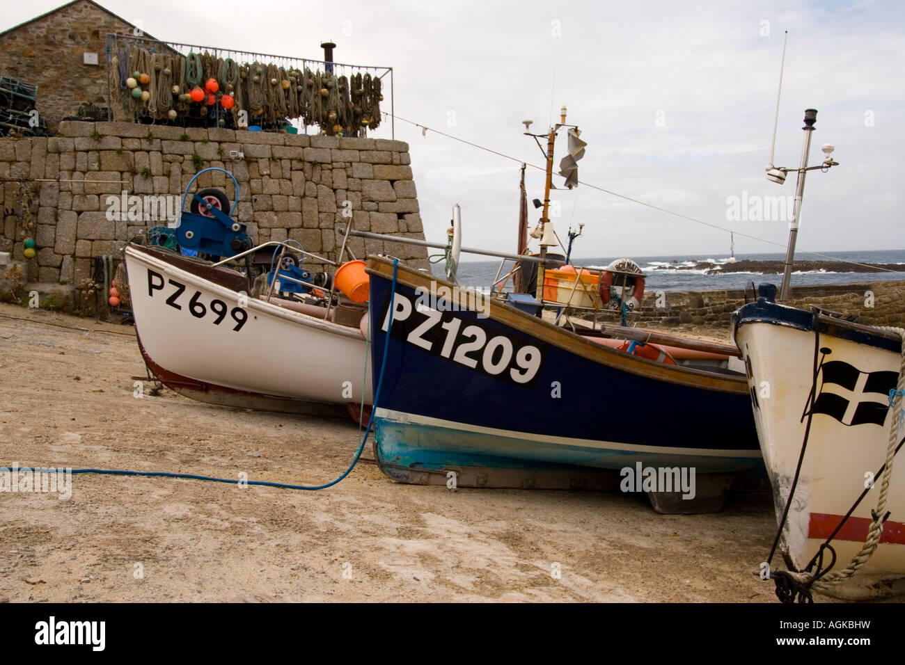 Fishing boats in Sennen harbour Stock Photo - Alamy