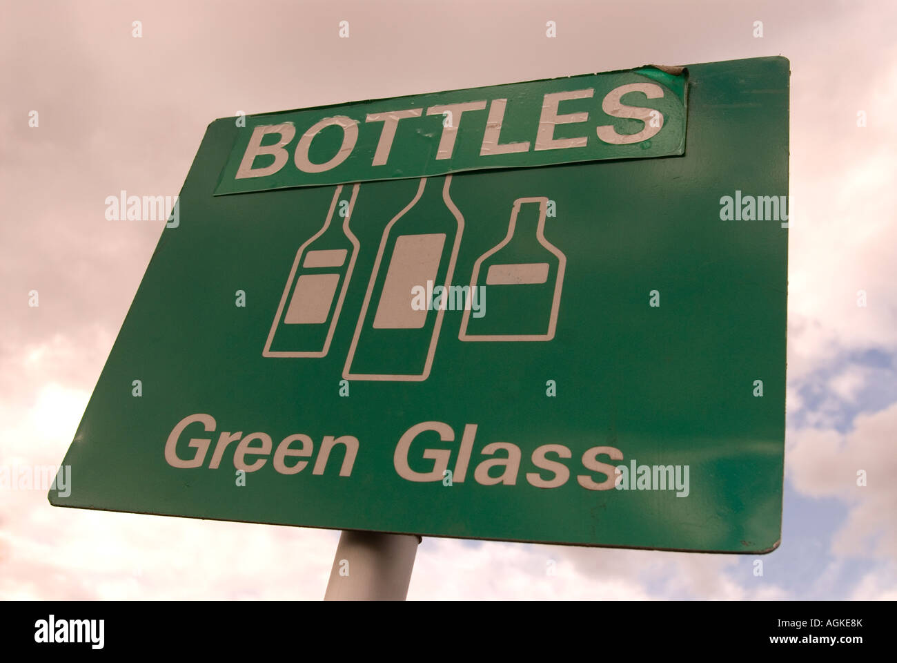Sign for disposal of bottles and green glass at Space Waye Recycling