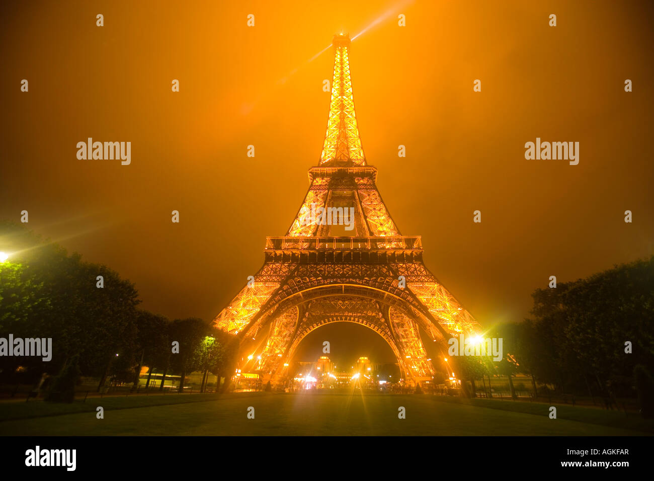 France, Paris. Eiffel Tower illuminated at night. Stock Photo