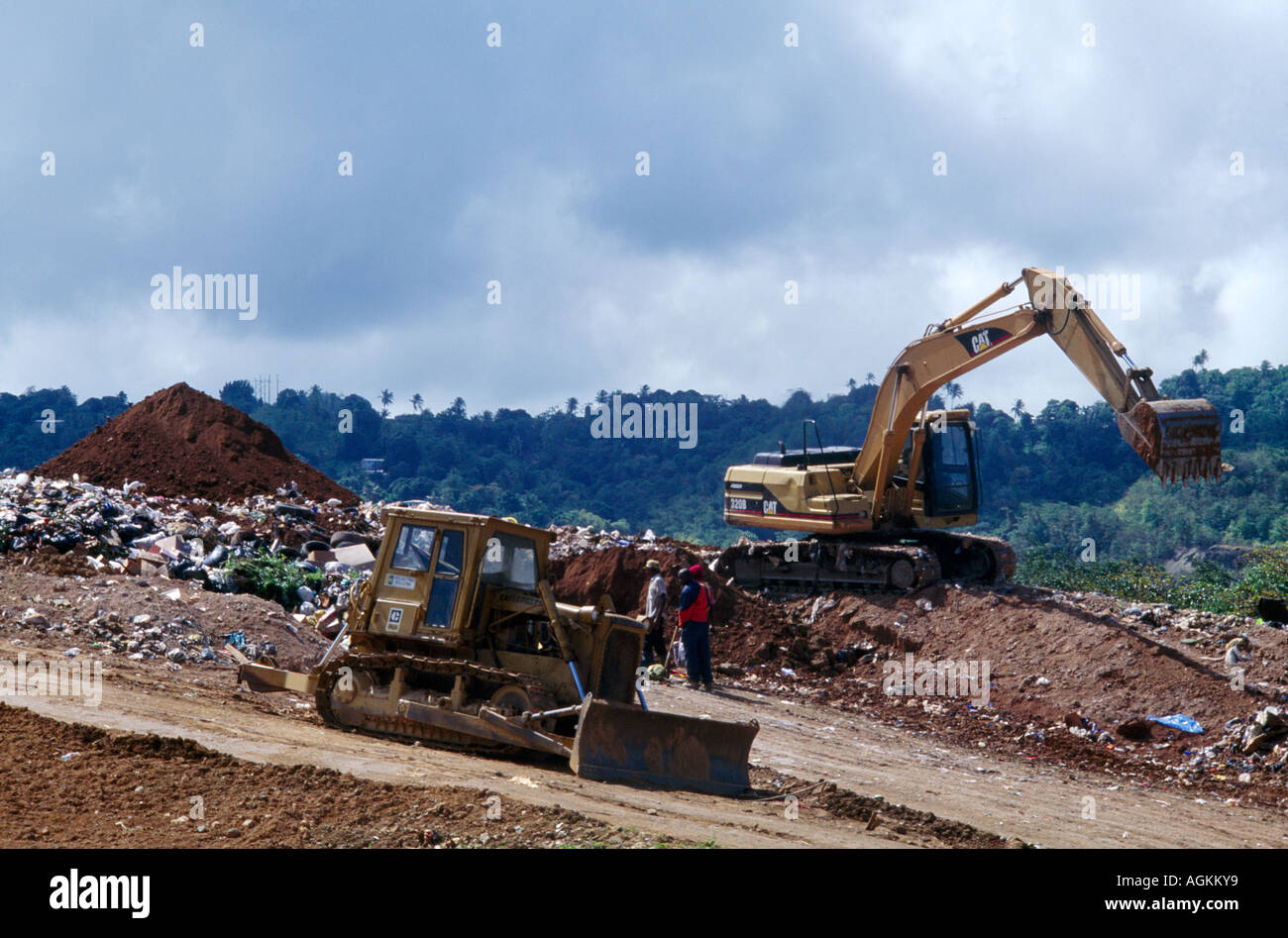 Ciceron St Lucia Closure Of Rubbish Tip Site Digger & Bulldozer Landscaping Care Of The Environment Stock Photo