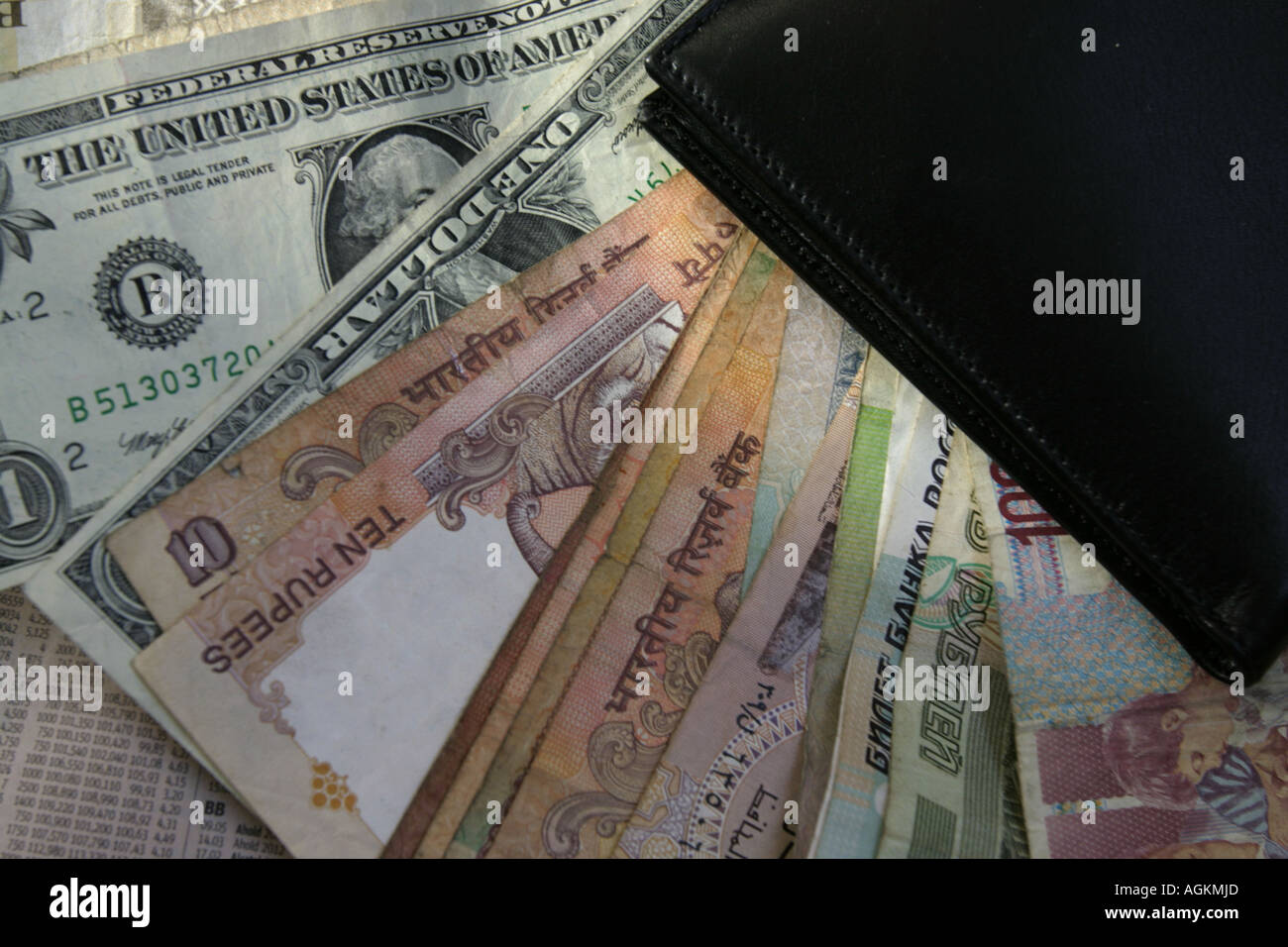 Close up of foreign currencies Stock Photo