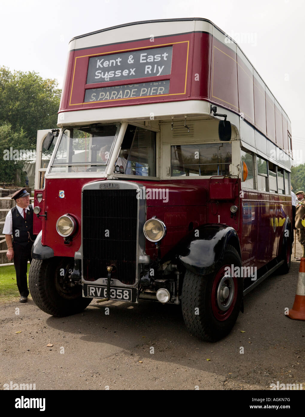 An old Leyland bus at Bodiam railway station Stock Photo