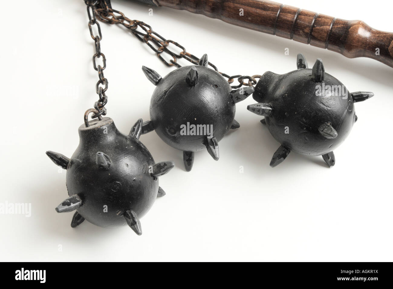 Melee weapons, heavy iron ball with spikes on a chain Stock Photo