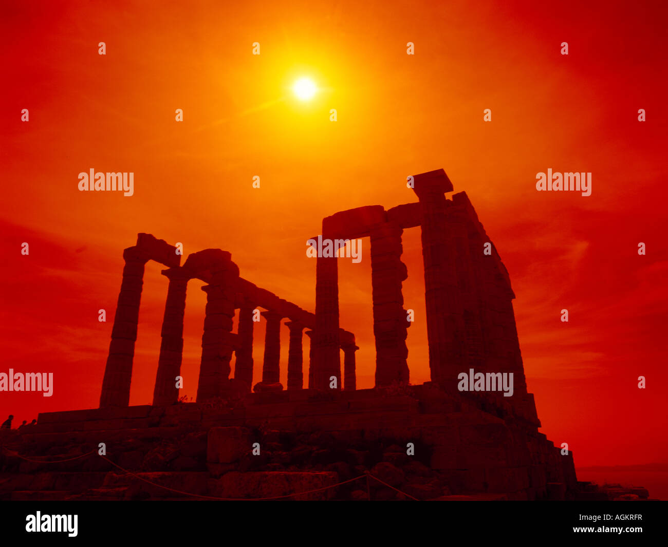 Attica Greece Cape Sounion Sunset Temple Of Poseidon Stock Photo - Alamy