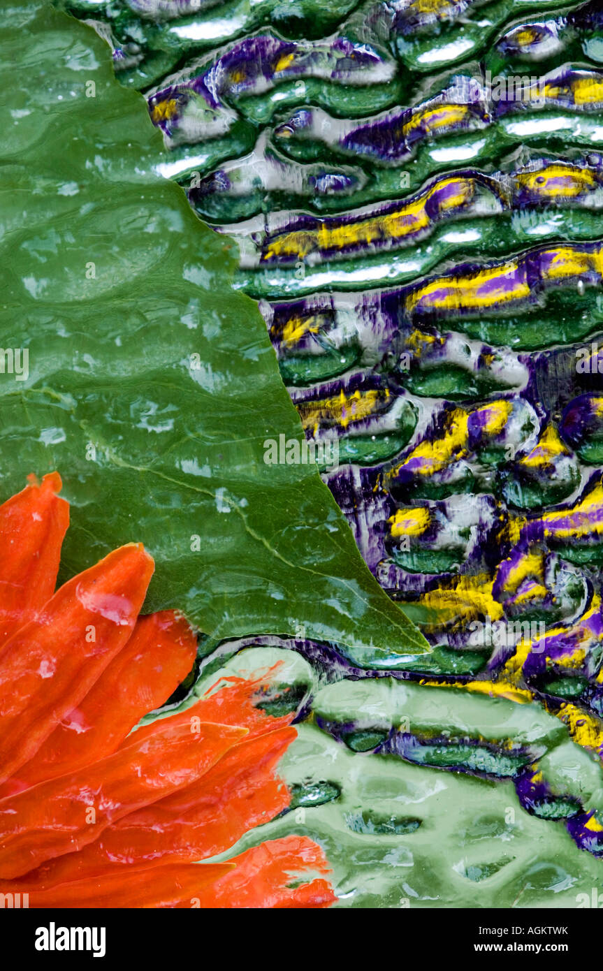 Flowers and leaves in pattern under glass Stock Photo Alamy