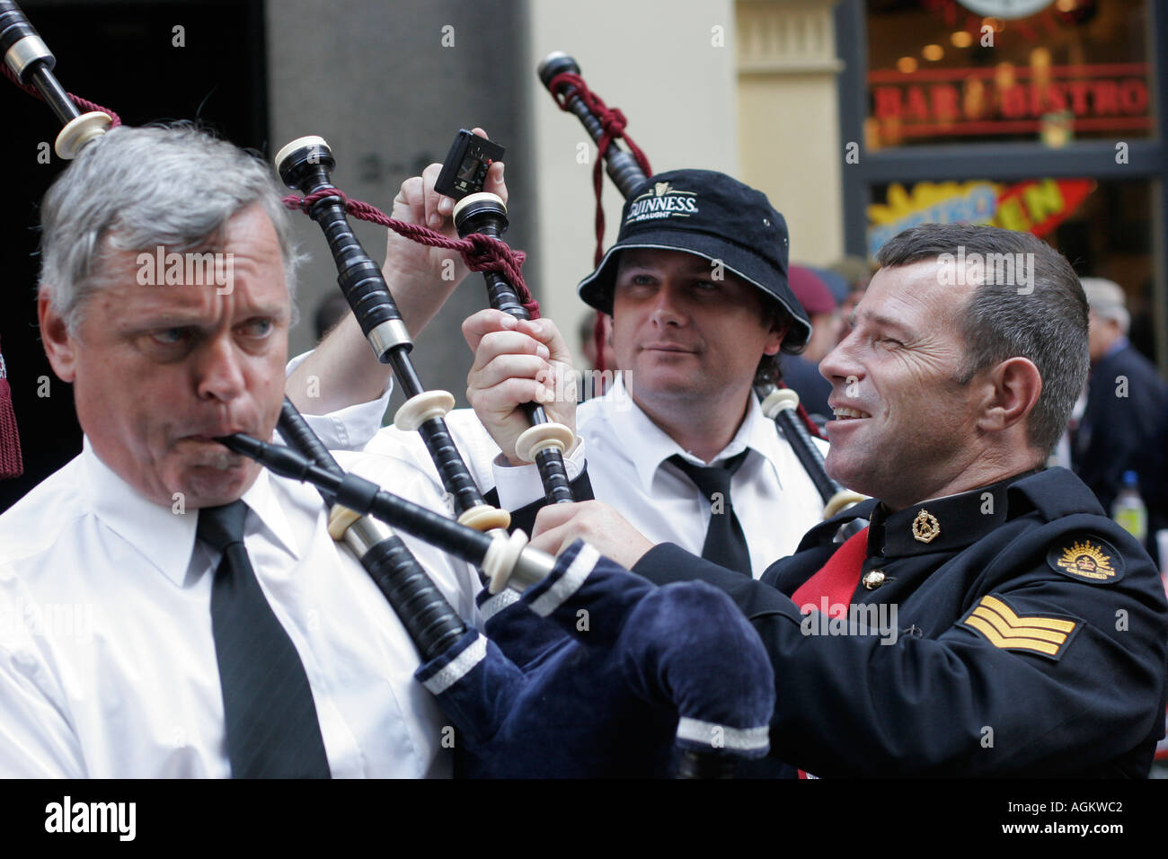 Tuning the bagpipes Stock Photo Alamy