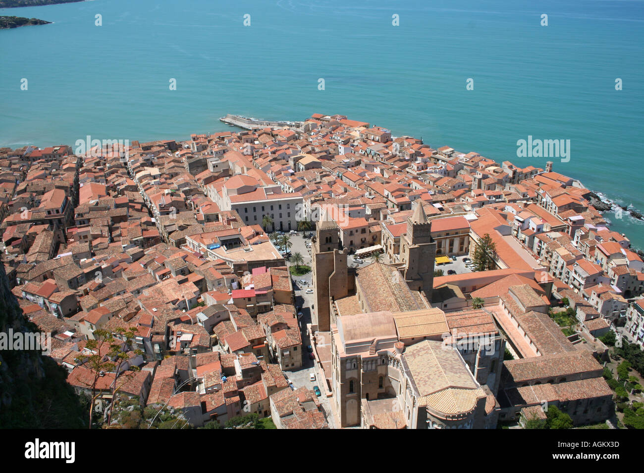 Bird s eye view of Cefalù Sicily from the scenic Rocca Stock Photo