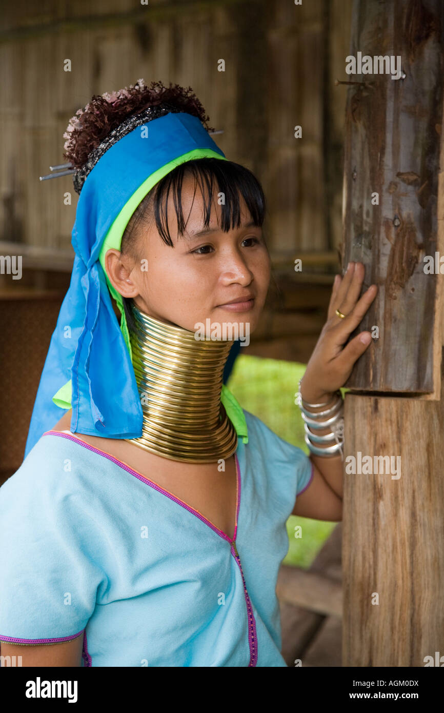 Lahu people Shi Balah Hill Tribe Thailand, Thai hilltribe Karen long necks villagers wearing brass rings,Thaton, Ecotourisim Village Chiang Mai, Asia Stock Photo