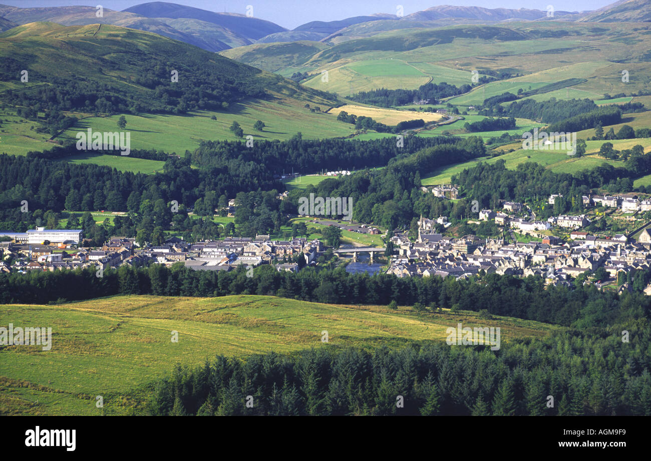 Langholm looking down on town nestle in the Ettrick Hills Stock Photo