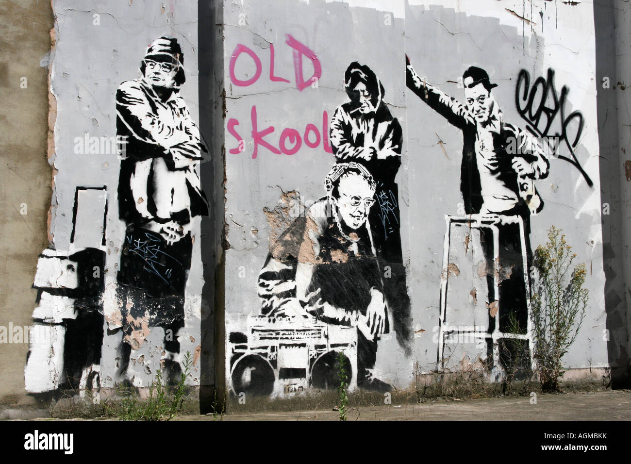 Old Skool' Banksy graffiti. London, England Stock Photo - Alamy