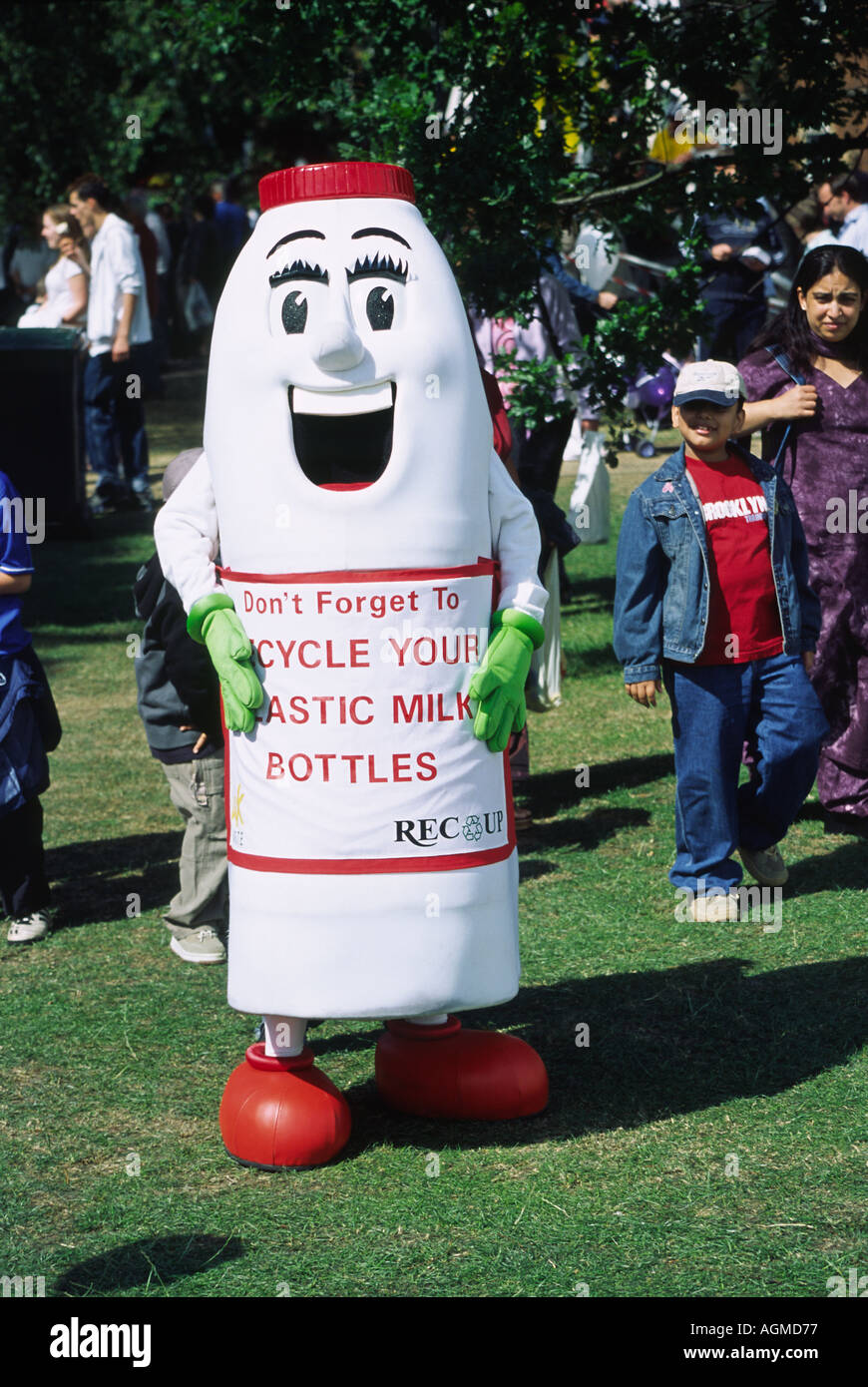 Human Dressed as Milk Bottle at Festival Recycling Theme Stock Photo - Alamy