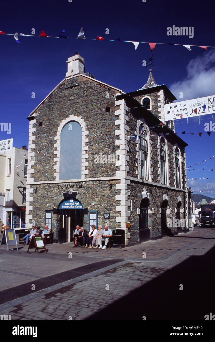 The Moot Hall Keswick Cumbria with Bunting for Jazz Festival Stock Photo