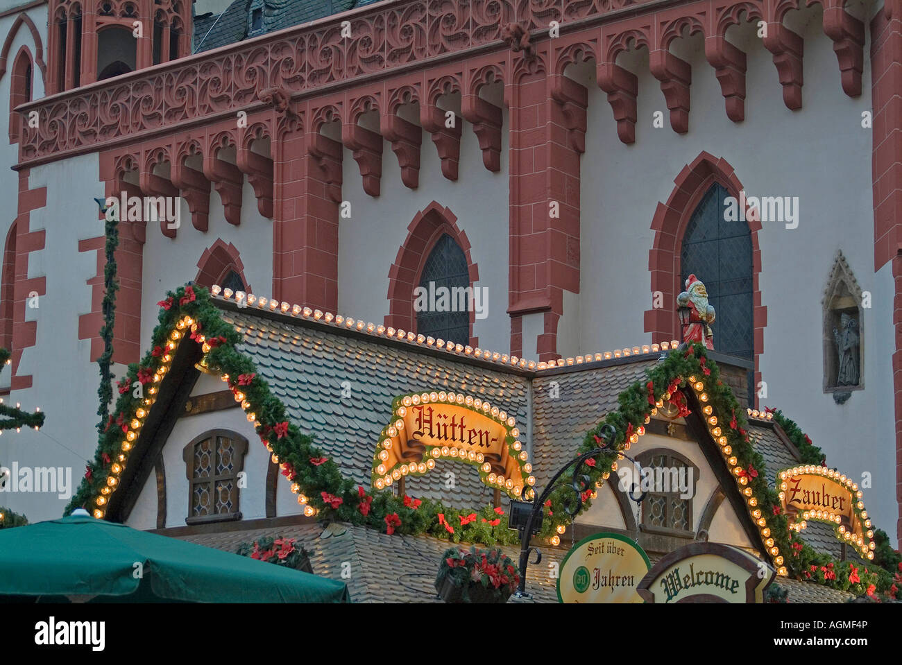christmas lighting on the Christmas fair on the place Roemer in Frankfurt am Main Hesse Germany