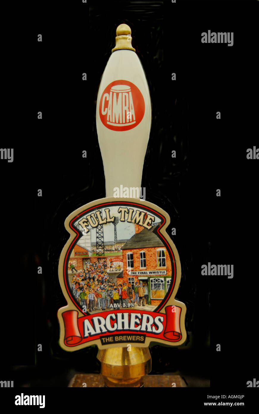 A traditional beer pump serving Archers Full Time, a golden ale brewed in Swindon Stock Photo