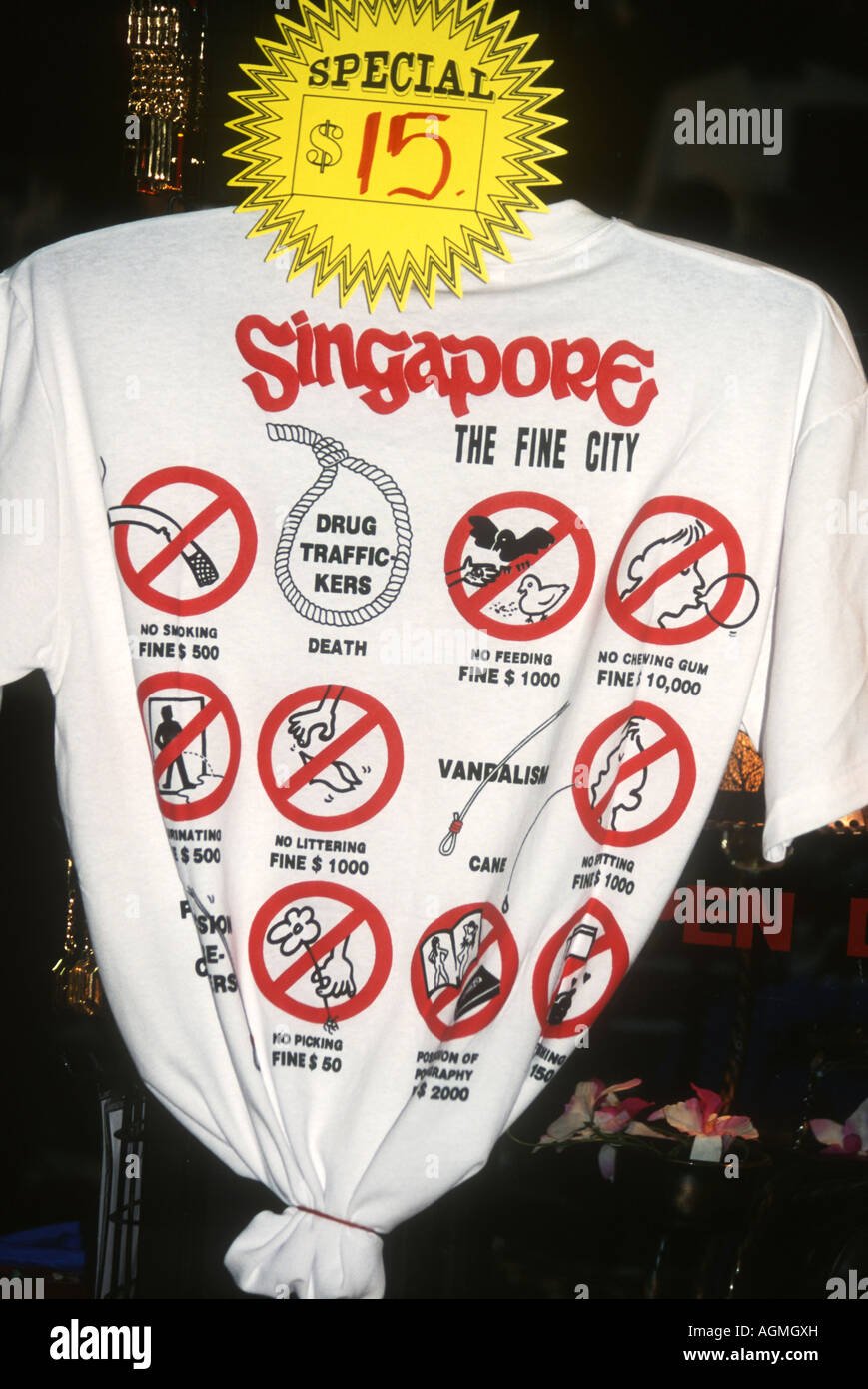 popular teeshirt documents Singapore's draconian laws and punishments Stock Photo