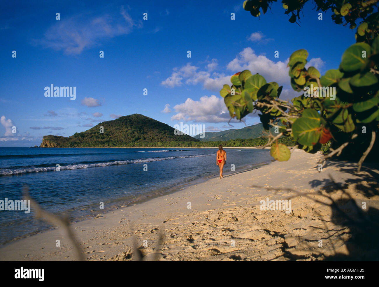 BVI Cane Garden Bay woman walking on beach Stock Photo Alamy
