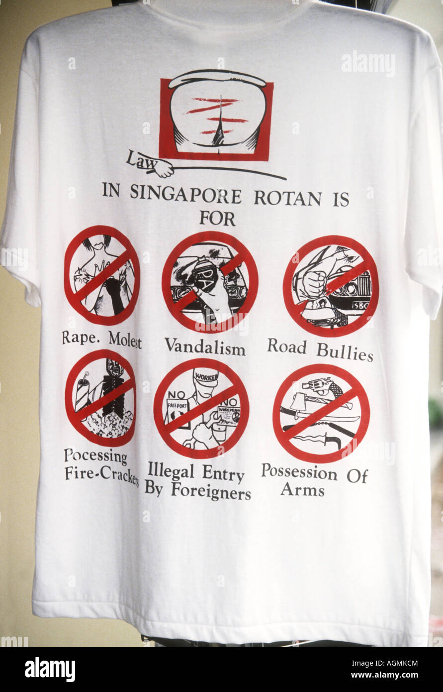 popular teeshirt documents Singapore's draconian laws and punishments Stock Photo