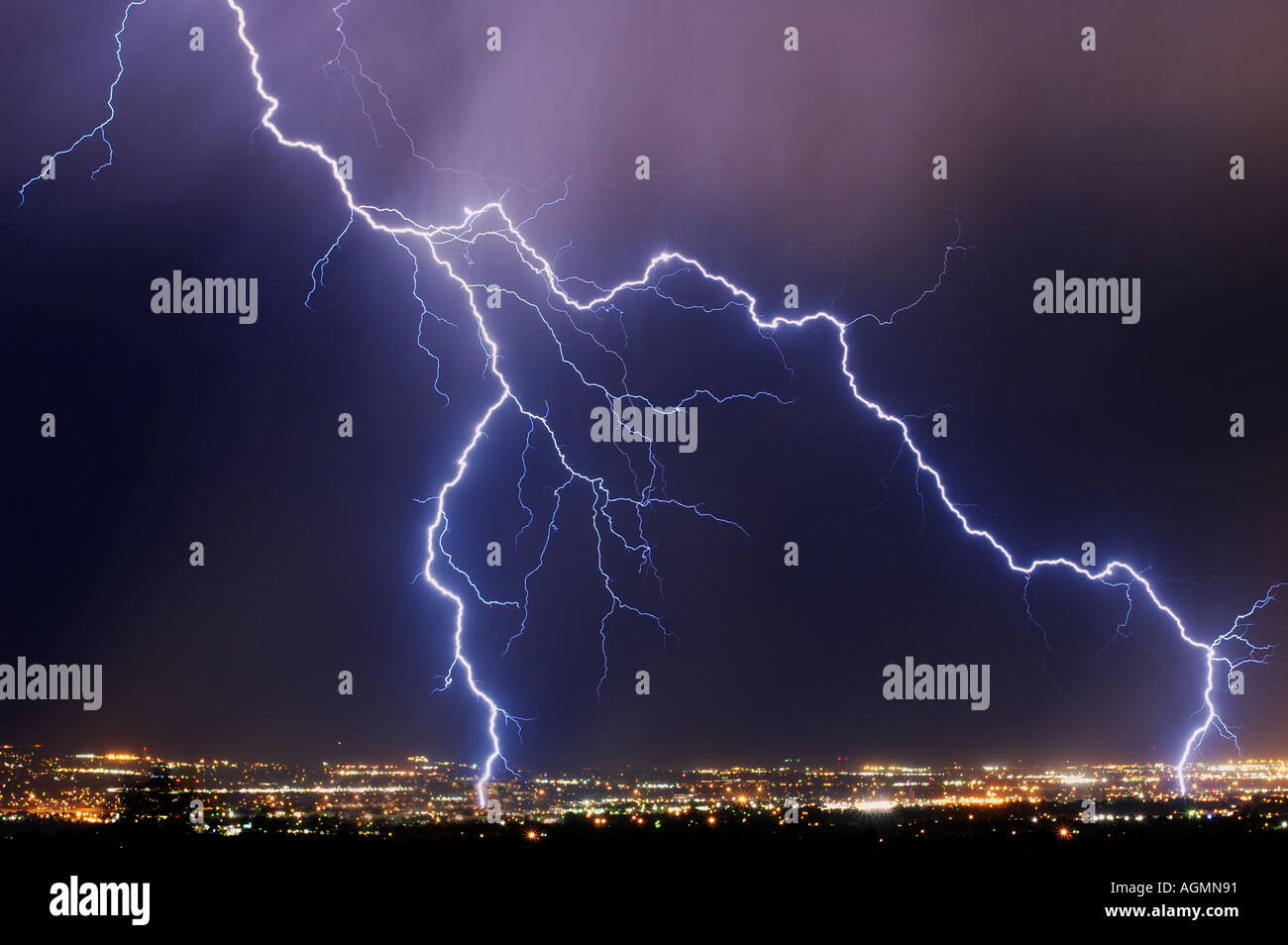 Lightning bolt over Salt Lake City Stock Photo Alamy
