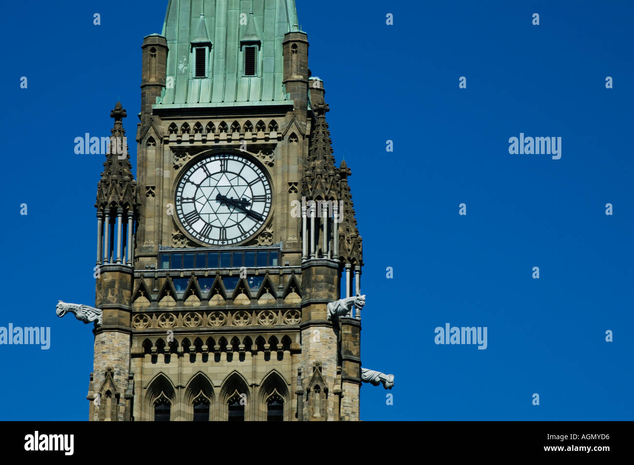 "The clock tower of the Canadian Parliament Buildings in Ottawa Stock