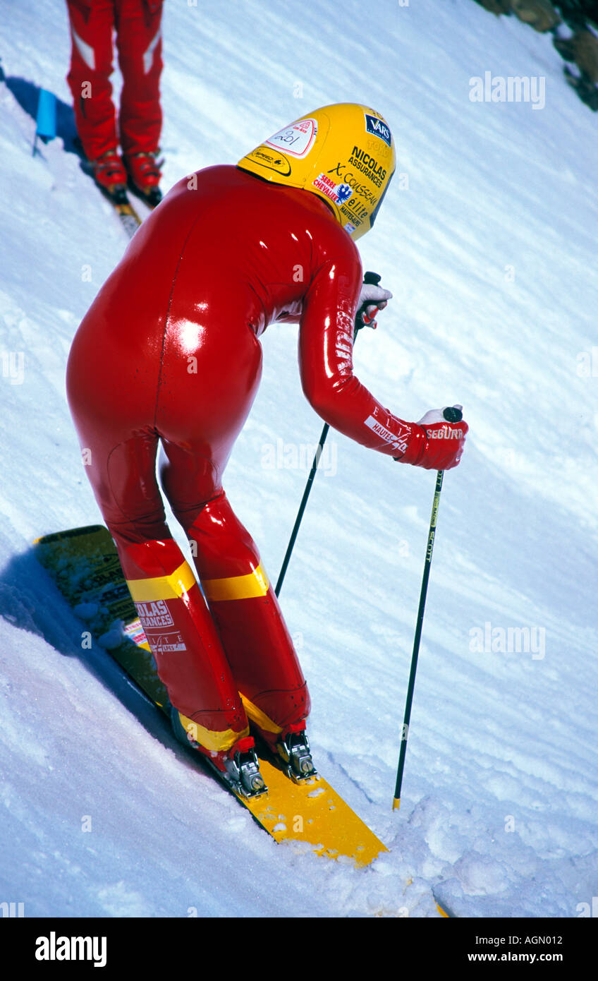 Speed skier on a mono ski at Les Arcs France Stock Photo