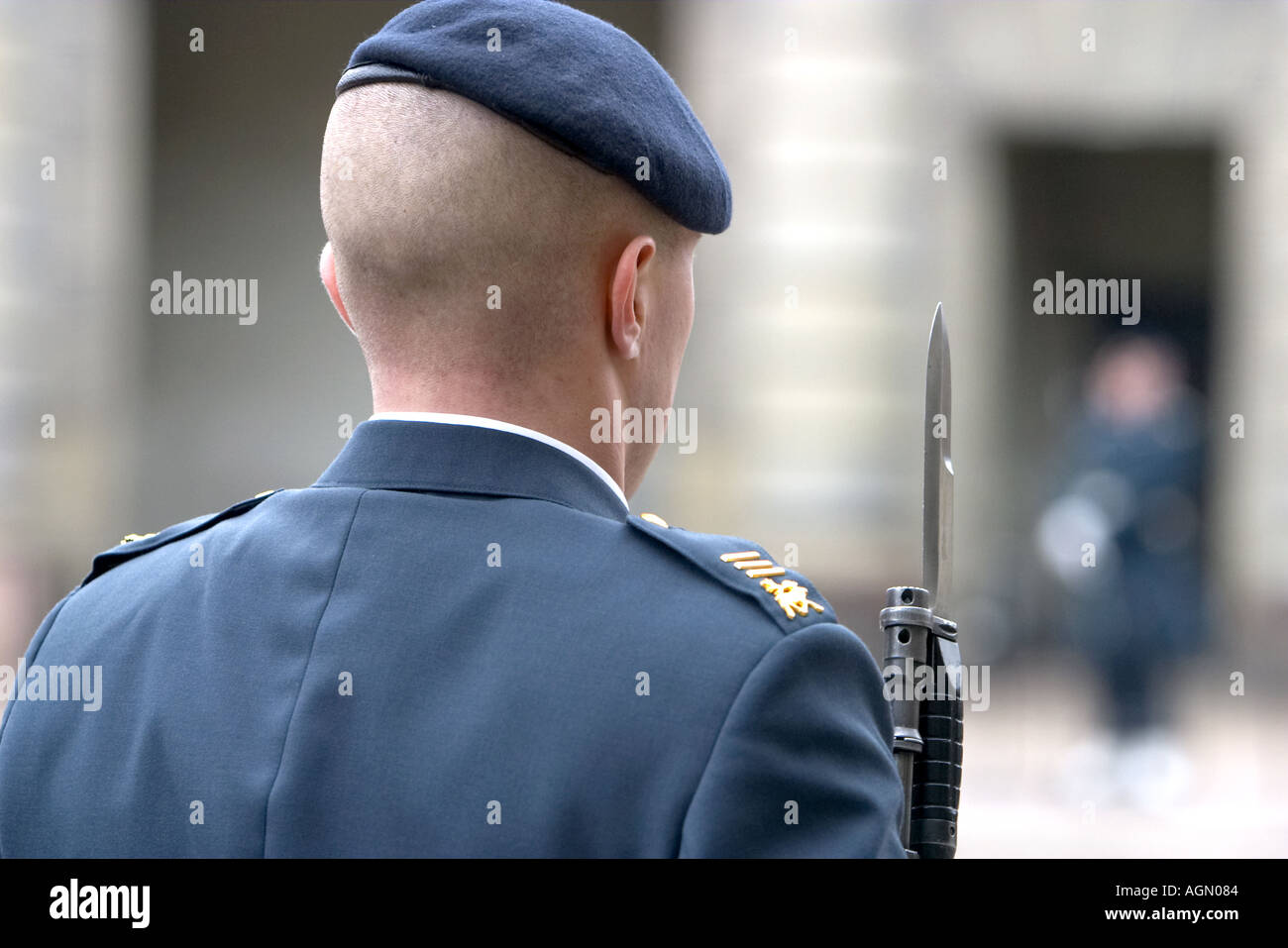 Guards with rifles and bayonets at Stockholm Royal Palace Sweden Stock Photo