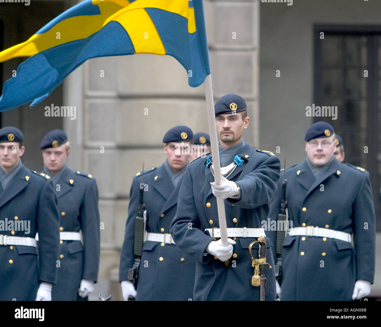 Changing of the Guard at Stockholms Royal Palace in Sweden Stock Photo