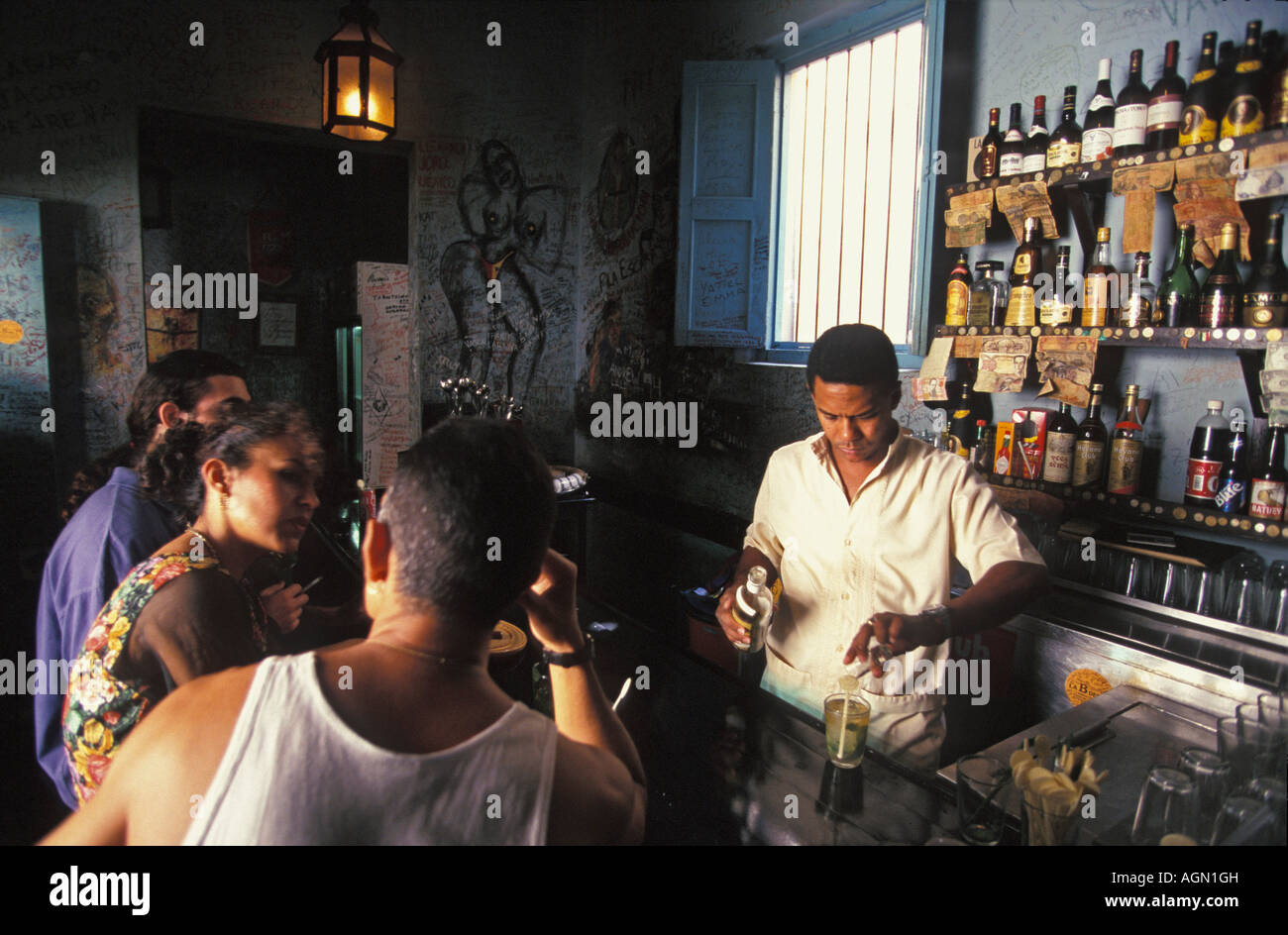 Cuba Havana People sitting at pub Stock Photo