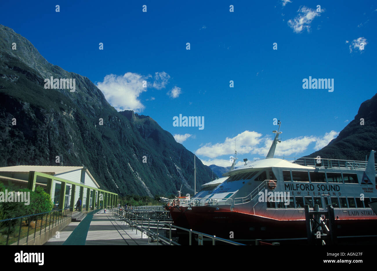 Pleasure cruise ship in Milford Sound South Island New Zealand Stock Photo