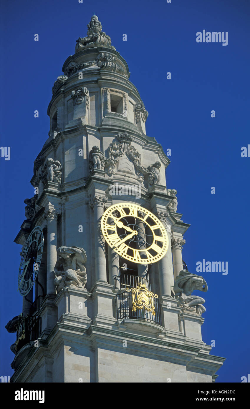 Clock on Cardiff city hall cardiff South Glamorgan South Wales GB UK EU Europe Stock Photo