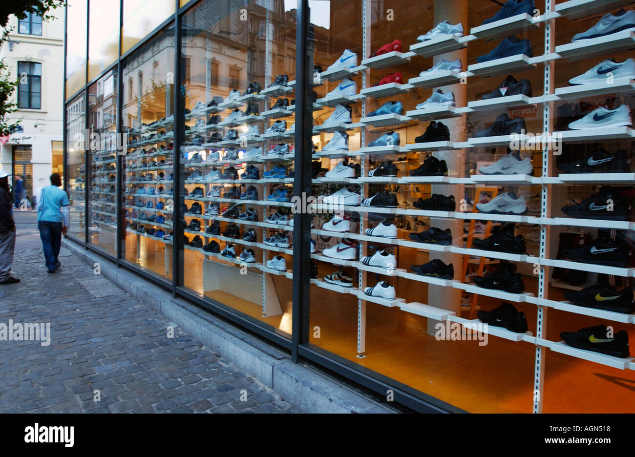 street shop tennis shoe espadrilles sport shoes consumer fashion exterior  outside Stock Photo - Alamy