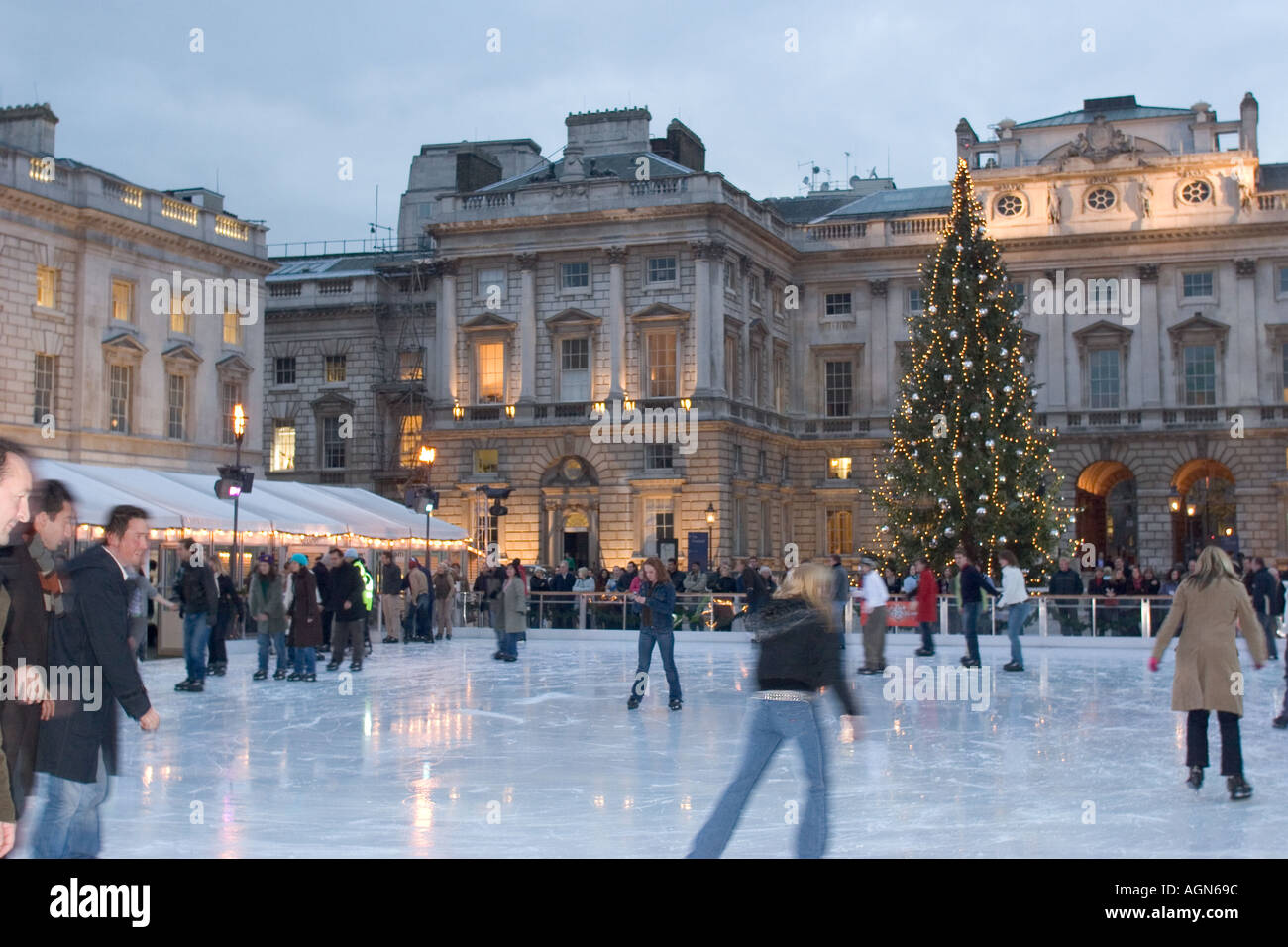 Ice Skaters at Somerset House The Strand London during the Christmas ...