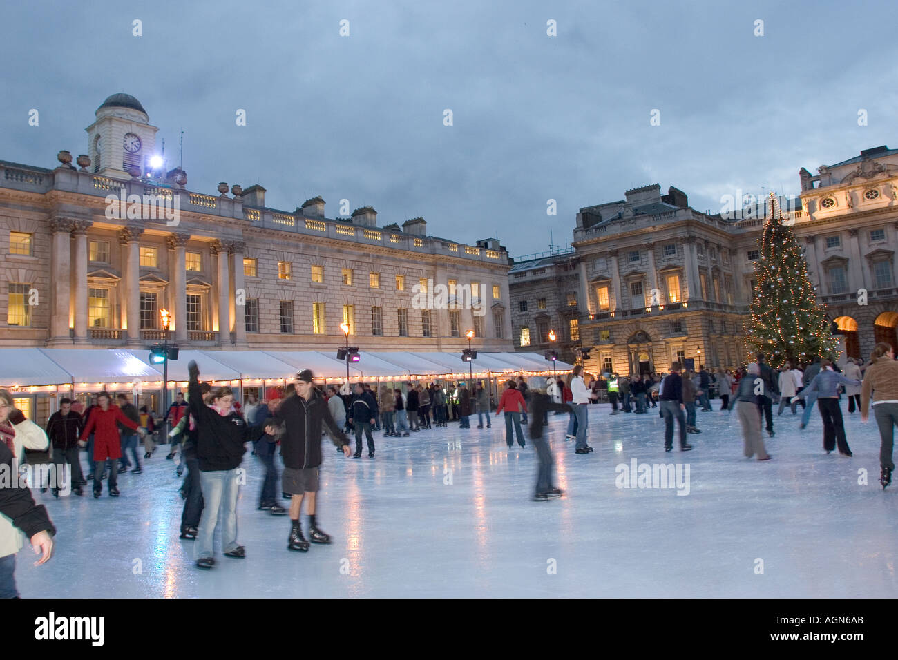 Ice Skaters at Somerset House The Strand London during the Christmas ...
