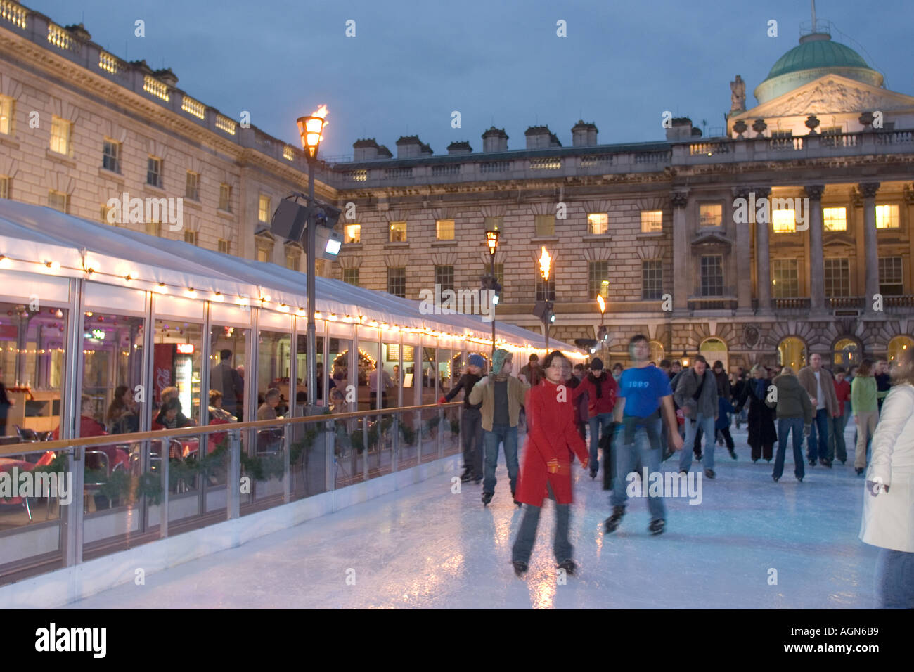 Ice Skaters at Somerset House The Strand London during the Christmas ...