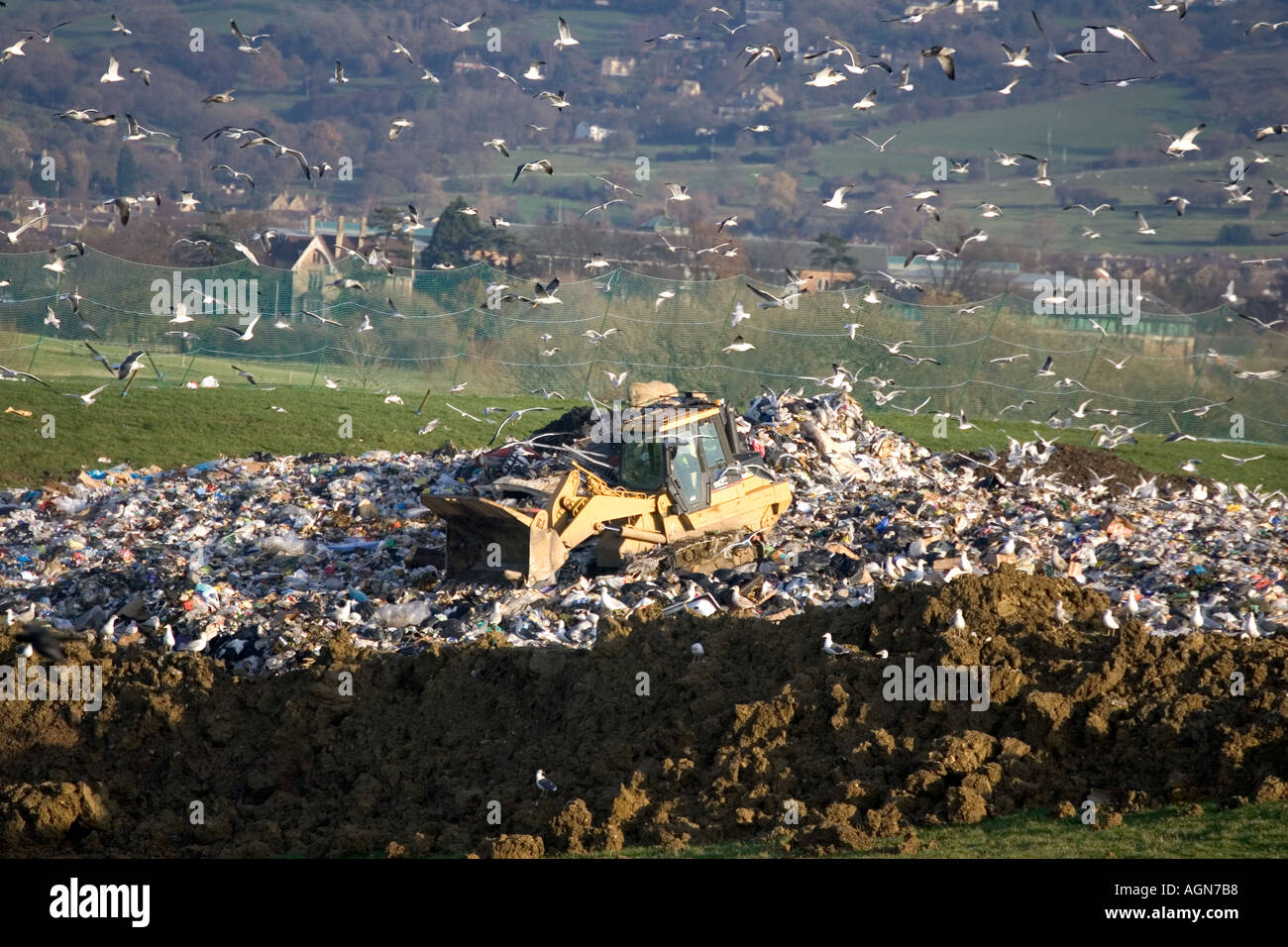 Bulldozer working on Wingmoor landfill site Cory Environmental Glos UK Stock Photo