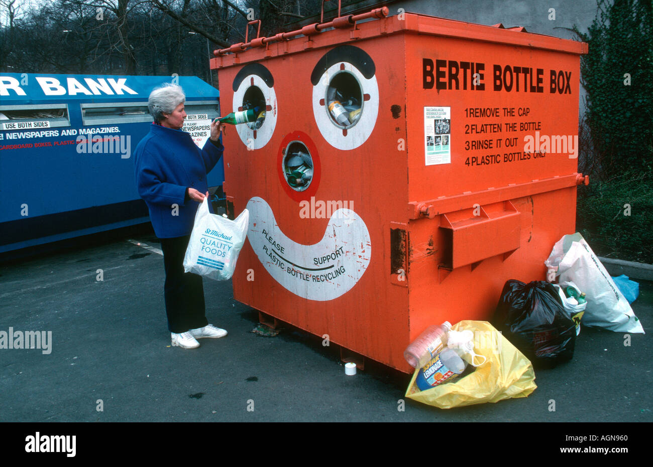 Bertie bottle bank plastic bottle recycling Tesco Car Park Leeds UK