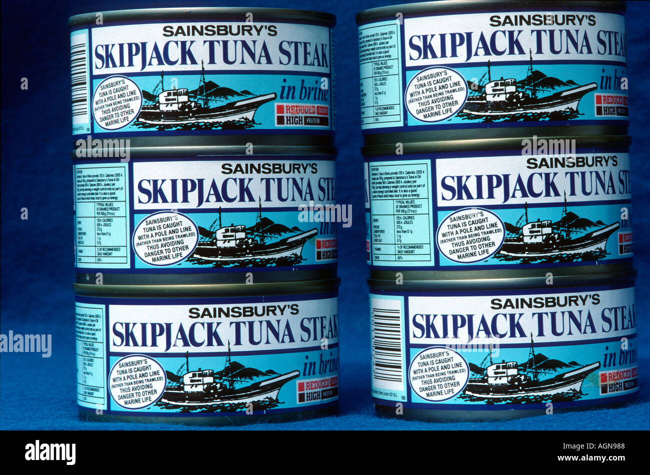 Tins of skipjack tuna dolphin friendly at Sainsburys supermarket UK