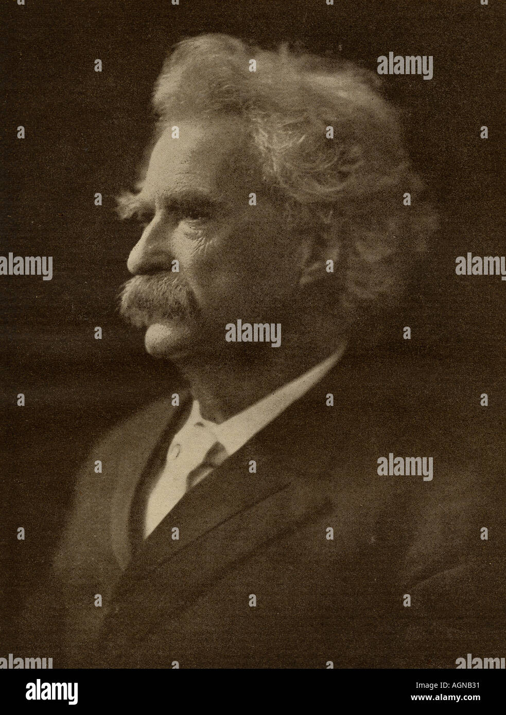 Mark Twain,  pseudonym of Samuel Langhorne Clemens, 1835 - 1910.  American writer and humorist. Stock Photo