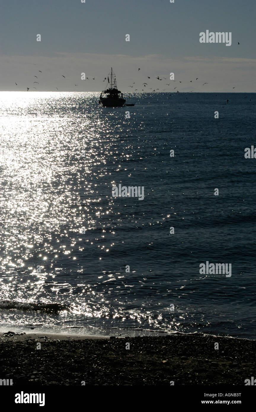 Fishing boat early at morning Stock Photo