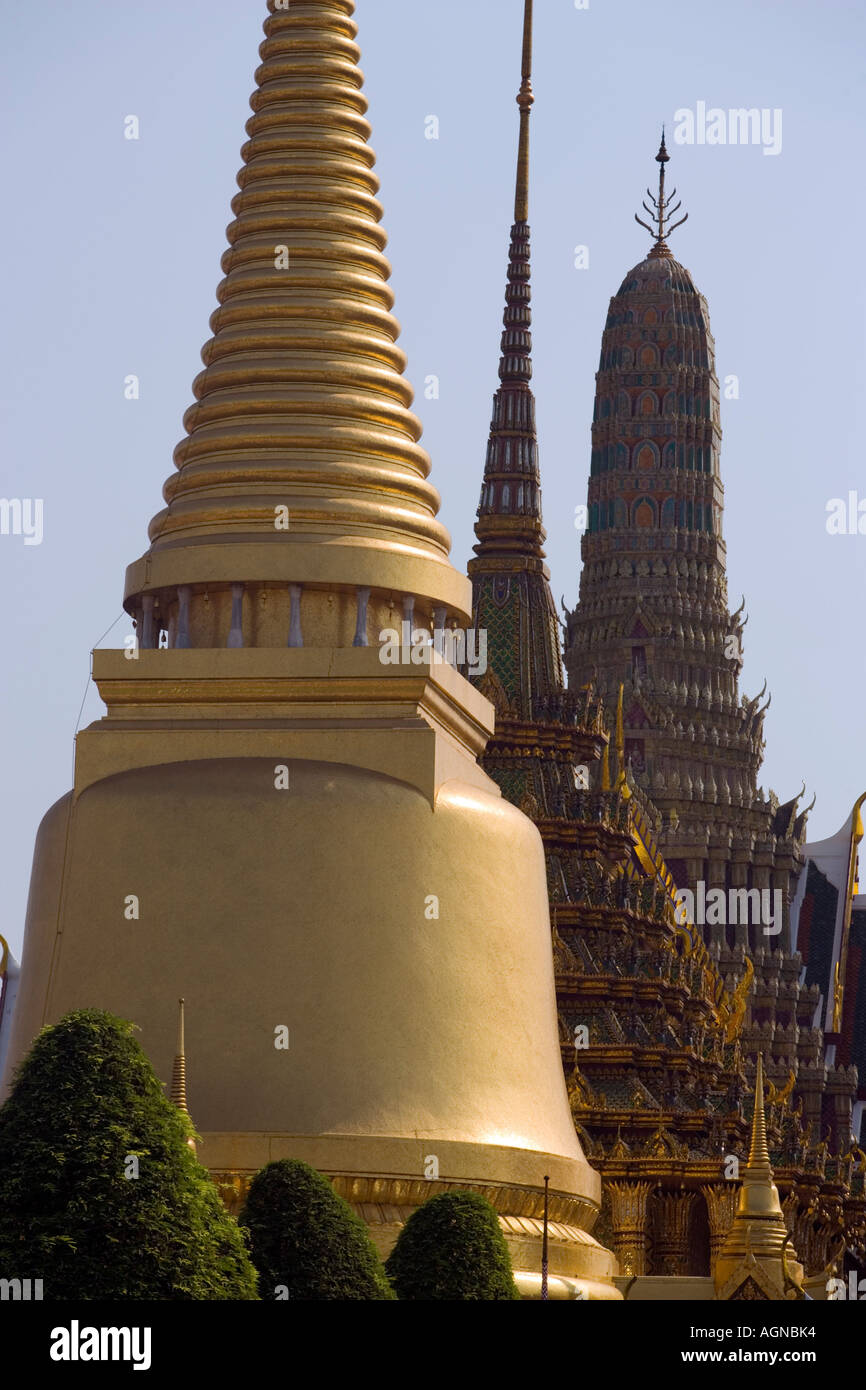 Phra Si Ratana Chedi Phra Mondop Library and Prasat Phra Thep Bidon Royal Pantheon Wat Phra Kaew Stock Photo