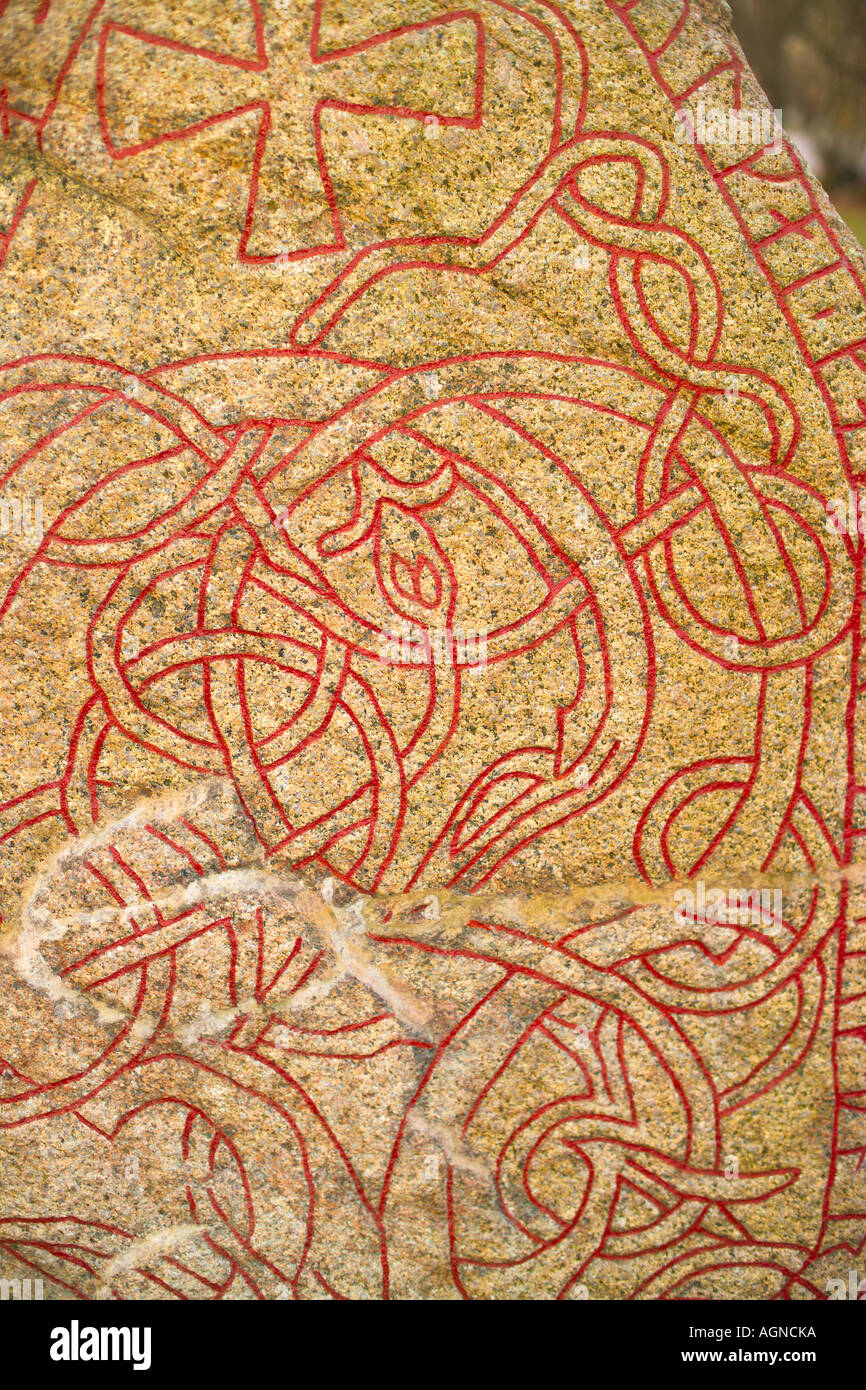 11th century Viking rune stone Sweden Stock Photo