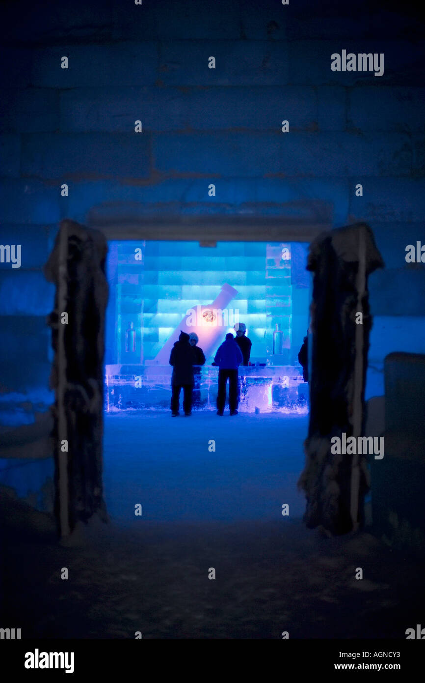 Looking in through the doors at the Absolute Icebar of the Ice hotel Jukkasjarvi Sweden Stock Photo