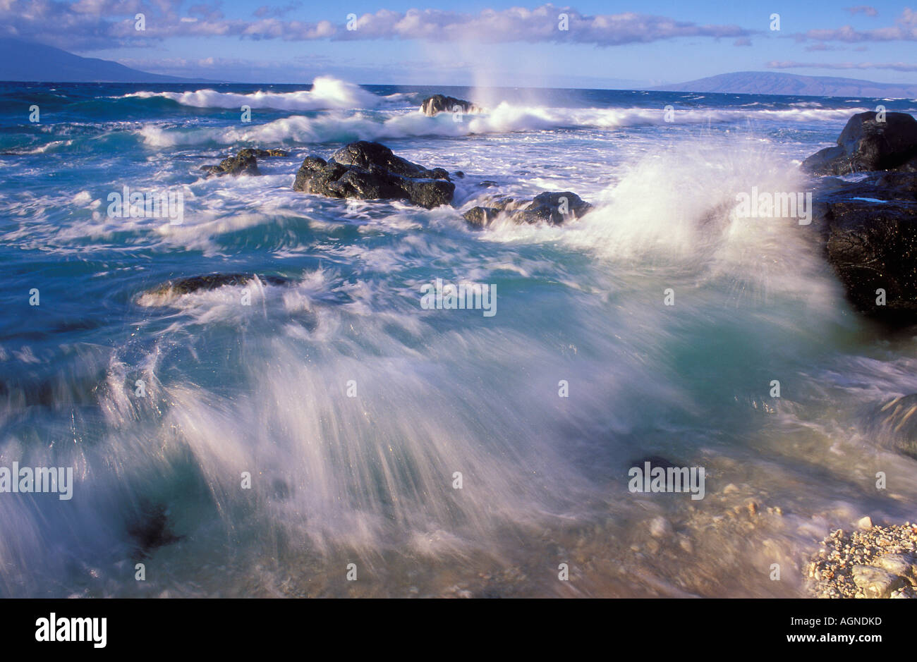 Waves coming a shore on the Island of Molokai Hawaii Stock Photo