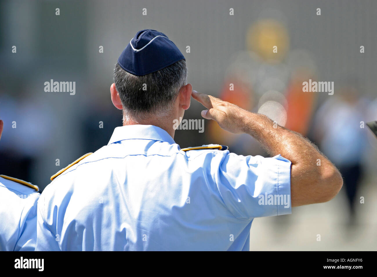 Neuburg/Donau, GER, 25. July 2006 - An officer of the german airforce is saluting while a military ceremony. Stock Photo