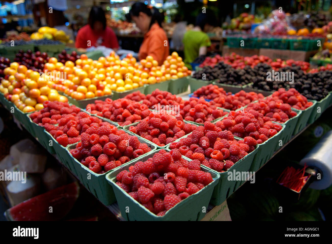 Fresh seasonal fruit in Granville Island Public Market Vancouver British Columbia Canada Stock Photo